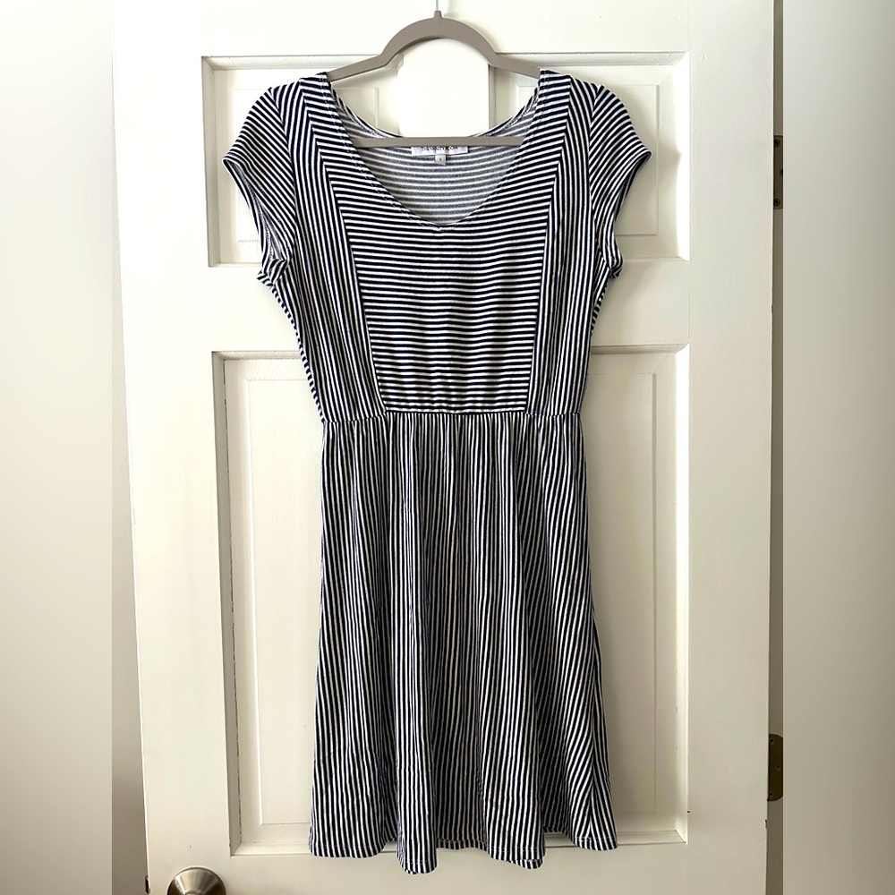 The Vanity Room Striped Short Sleeve V-Neck Mini Dress